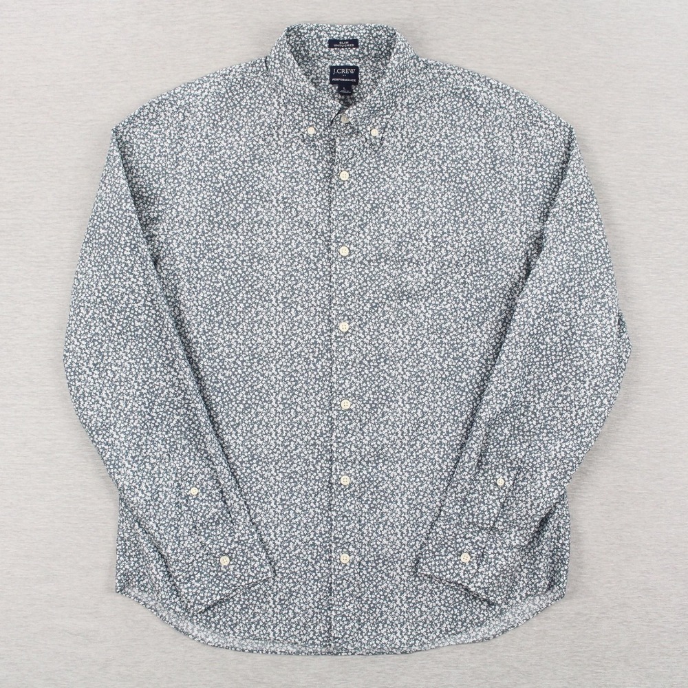 J Crew Shirt Mens L Blue Slim Untucked Long Sleeve Button Down Performance